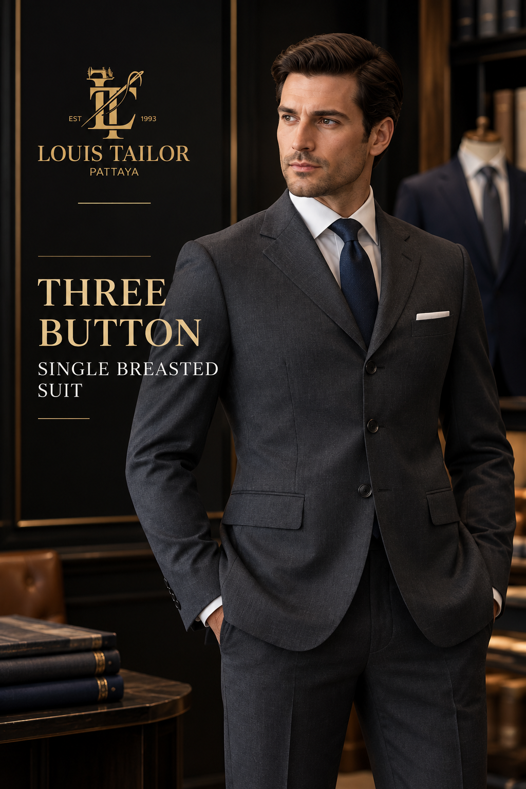 Three button traditional single breasted suit in Pattaya