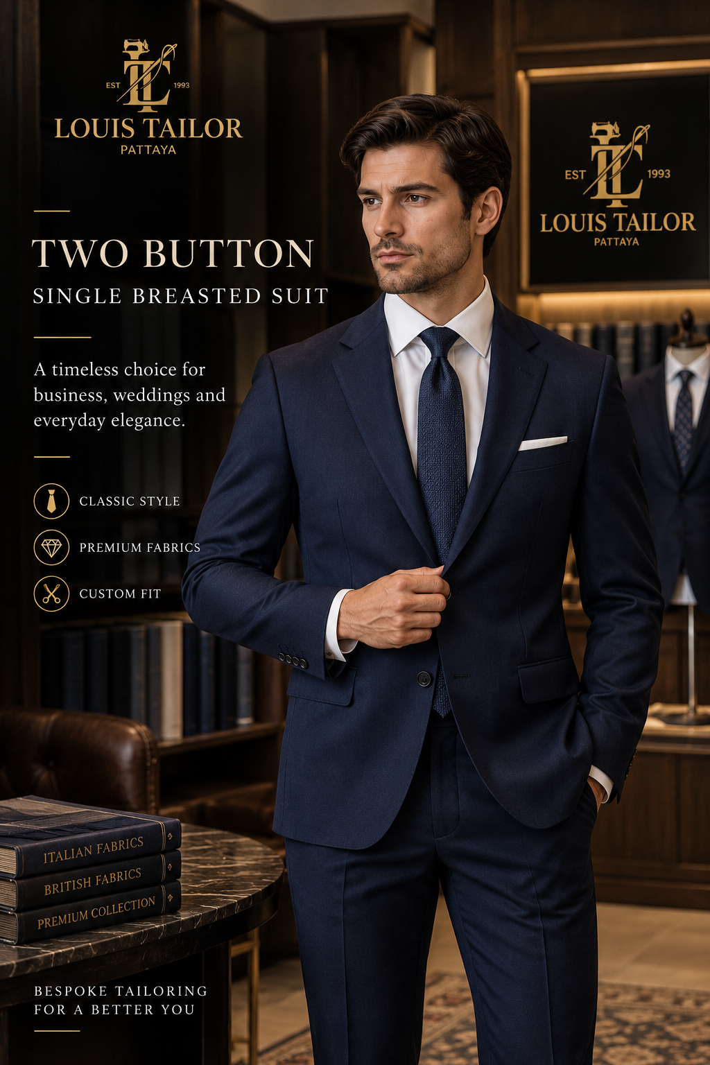Two button single breasted bespoke suit in Pattaya