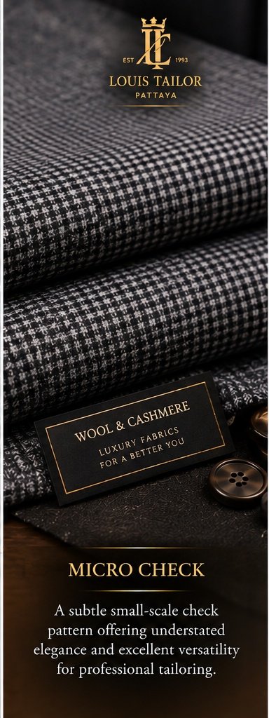 Micro Check Wool and Cashmere Suiting Fabric - Louis Tailor Pattaya