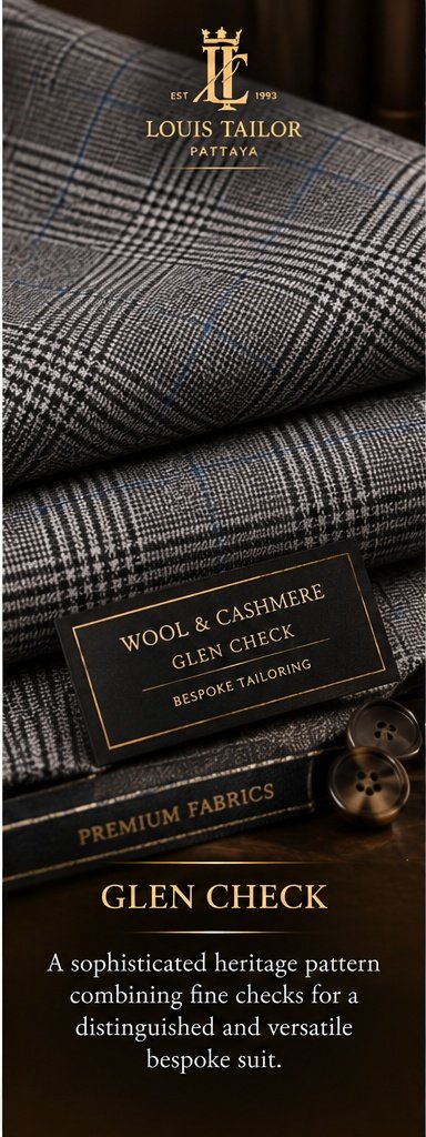 Glen Check Wool and Cashmere Suiting Fabric - Louis Tailor Pattaya