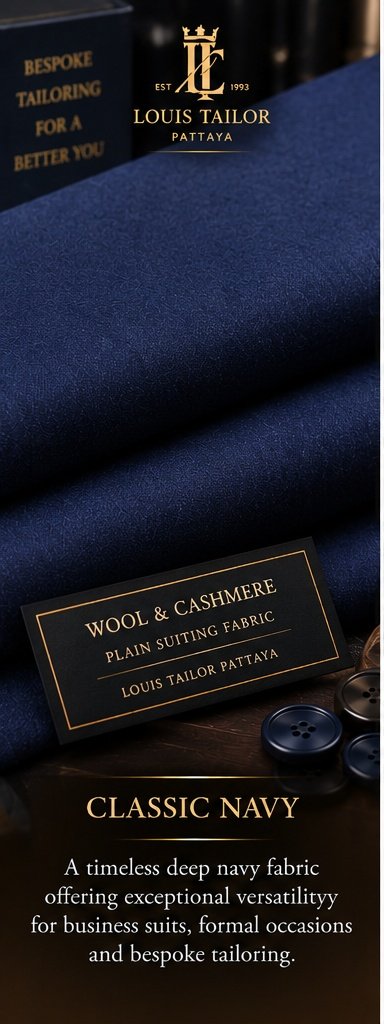 Navy Plain Wool and Cashmere Suiting Fabric - Louis Tailor Pattaya
