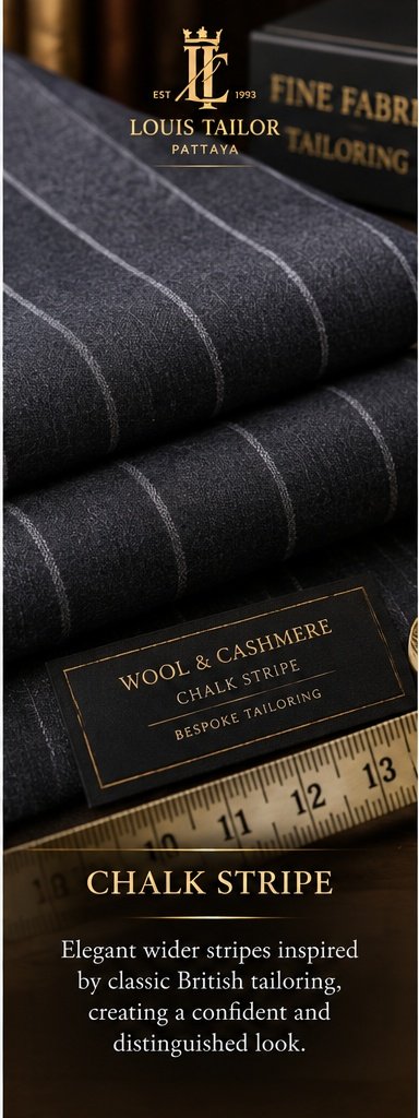 Chalk Stripe Wool and Cashmere Suiting Fabric - Louis Tailor Pattaya